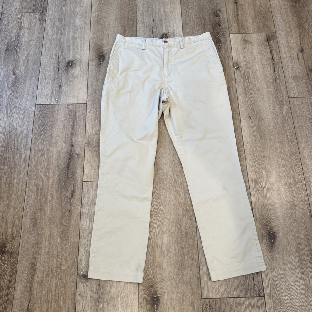 Polo Ralph Lauren Chino Pants Mens 38x32 Khaki Stretch Straight Fit Pony Preppy